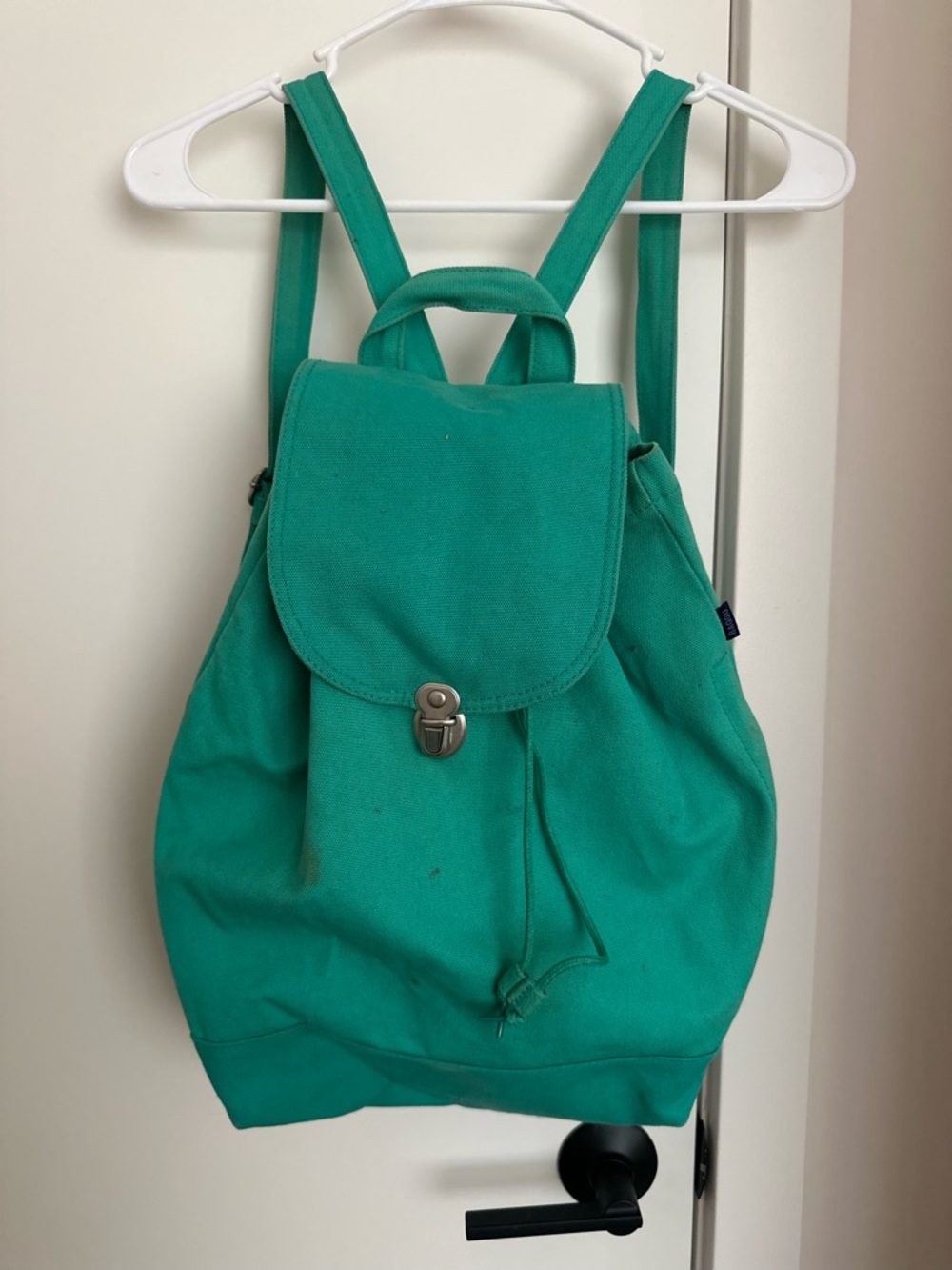 BAGGU Teal Green Canvas Drawstring Backpack